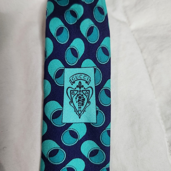 Gucci Mens Silk Tie Navy/teal Vivid Colors Italy - Picture 3 of 8